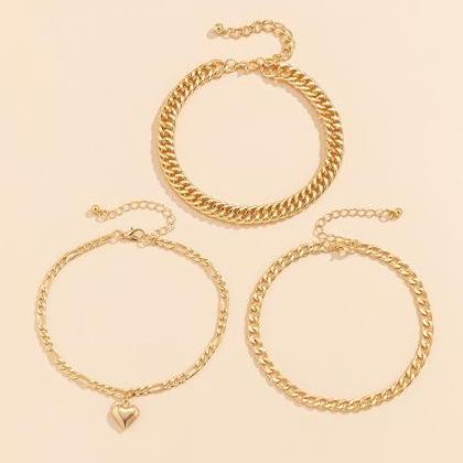 Gold Simple Cool 3 Pieces Anklets