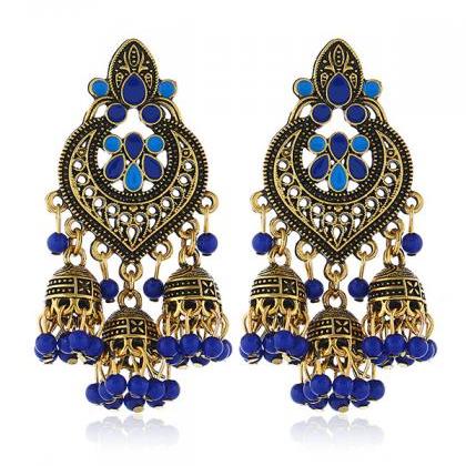 Blue Original Vintage Beads Tassels Earrings