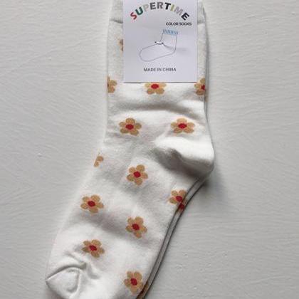 Light Orange Qute Flower Printed Socks