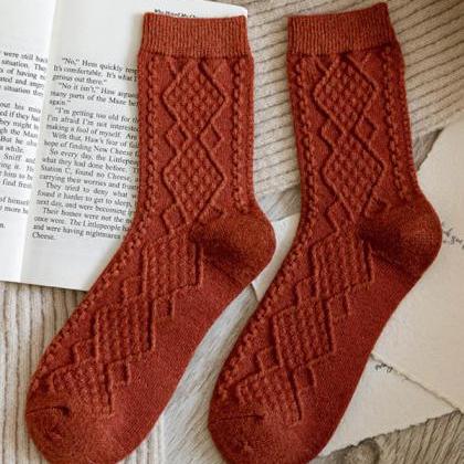 Brick Red Vintage Jacquard Knitting Socks