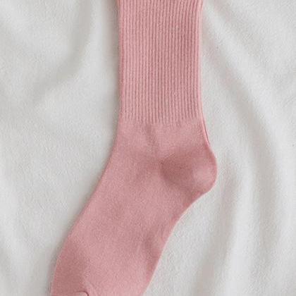 Pink Casual Simple Falbala Socks