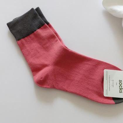 Gray+pink Simple Casual Split-joint Socks