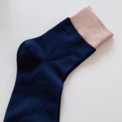 Pink+deep Blue Simple Casual Split-joint Socks