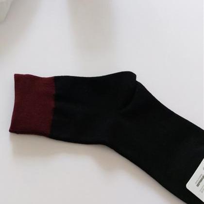Wine Red+black Simple Casual Split-joint Socks