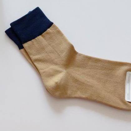 Khaki+blue Simple Casual Split-joint Socks