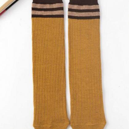Light Yellow Vintage Contrast Color Striped Socks..