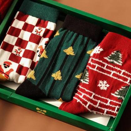 Style A Vintage Plaid Printed Christmas Gift Socks..
