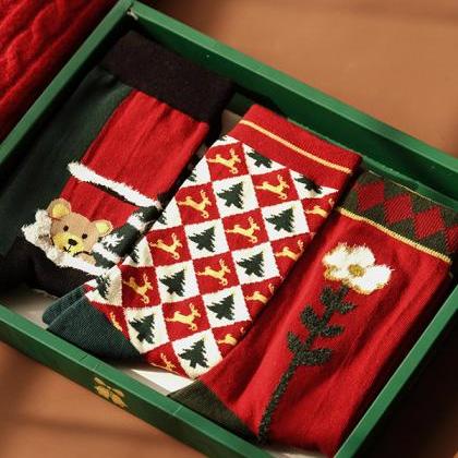 Style B Vintage Plaid Printed Christmas Gift Socks..