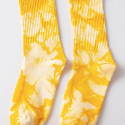 Yellow Stylish Cool Colorful Tie-dyed Socks