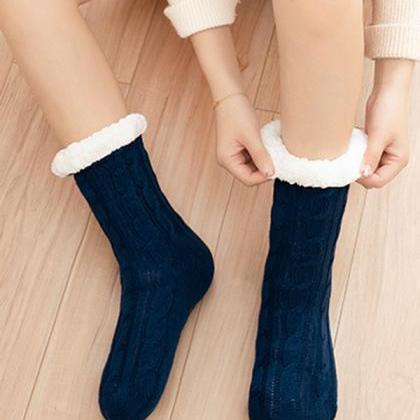 Navy Blue Casual Knitting Velvet Keep Warm Floor..