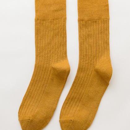 Yellow Vintage Knitting Jacquard Solid Color Socks..