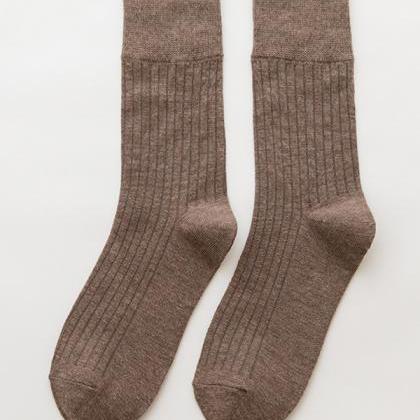 Khaki Vintage Knitting Jacquard Solid Color Socks..