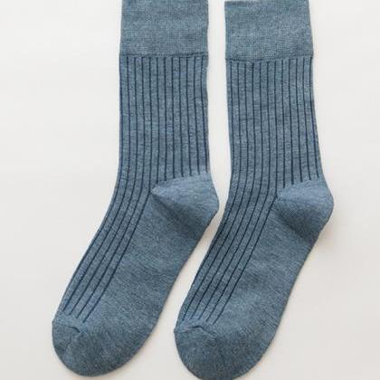 Blue Vintage Knitting Jacquard Solid Color Socks..