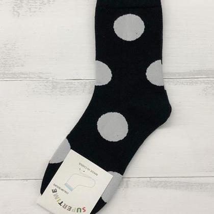 Black Pure Cotton Simple Polka-dot Socks