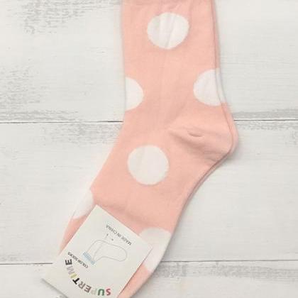 Pink Pure Cotton Simple Polka-dot Socks