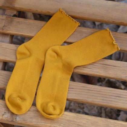Yellow Vintage Keep Warm Solid Color Socks