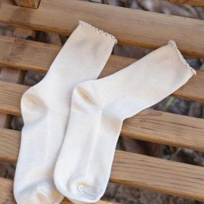 White Vintage Keep Warm Solid Color Socks