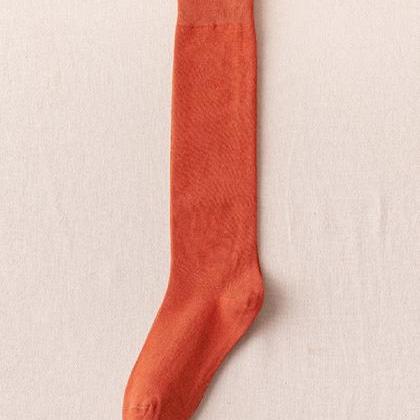 Orange Urban Solid Color Cotton Stockings