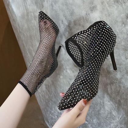 Sexy Pointed Rhinestone Hollowed-out Mesh Fashion..