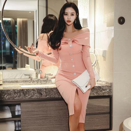 Off Shoulder Single Breasted Bodycon Formal Dress