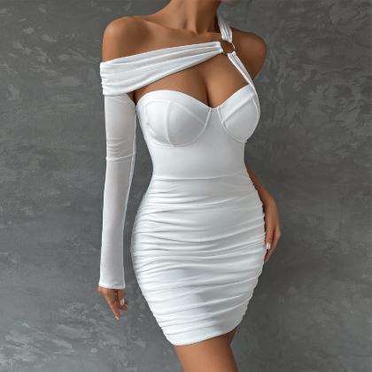 Long Sleeve One Shoulder Asymmetrical Hollow Out..