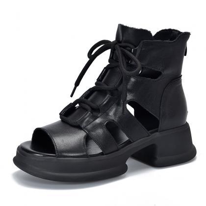High-top Low Heel Zipper Casual Shoes Sandals