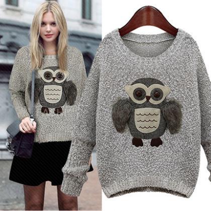 Stereo Owl O-neck Long Sleeve Loose Sweater