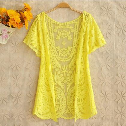 Women's Hollow-Out Shirt Lace Embro..