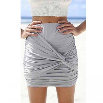 Draped Mini Short Skirt Featuring A Front Twist..