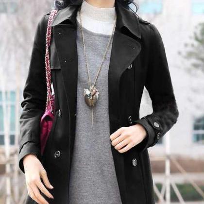 Double Breasted Lapel Long Trench Coat