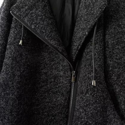 Hooded Zipper Irregular Loose Sweater