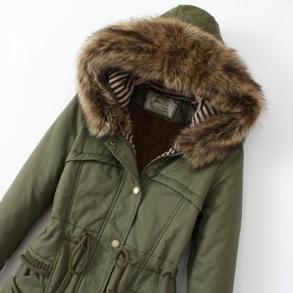 Faux Fur Collar Long Winter Coat