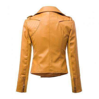 Short Motorcycle Slim Pu Jacket Coat
