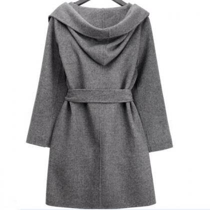 Hooded Belt Casual Suede Mid-length Plus Size Coat