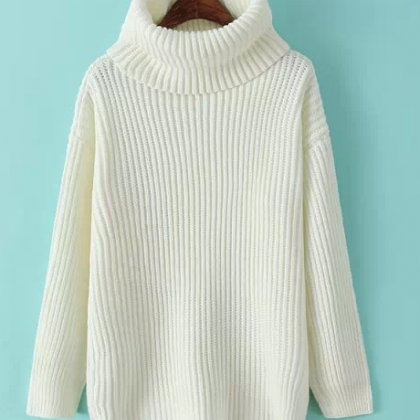 Lapel Pullover Loose High Collar Solid Sweater