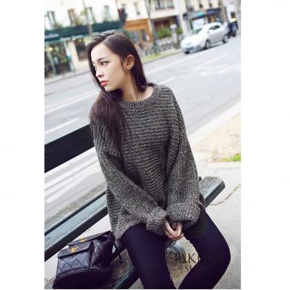 Lazy Style Loose Batwing Pullover Solid Color..