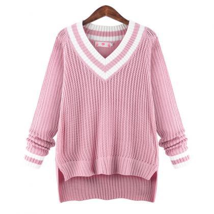Peach Collar Sexy Knit Pullover Solid Color..