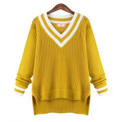 Peach Collar Sexy Knit Pullover Solid Color..