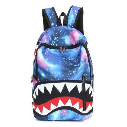 Starry Sky Shark Print Chic Travel Backpack Bag