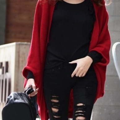 Batwing Solid Color Shawl Knit Loose Cardigan