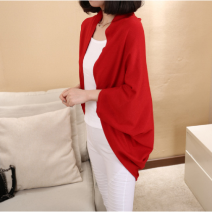 Batwing Solid Color Shawl Knit Loose Cardigan