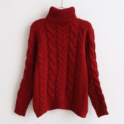 High Collar Knit Retro Upset Coarse Yarn Pullover..