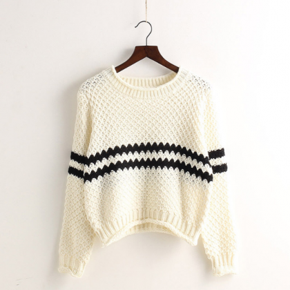 Striped Pullover Knit Fashion Scoop Sweater