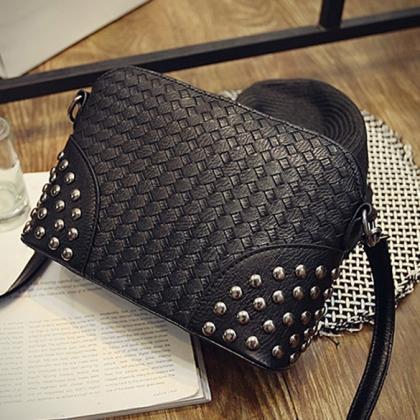 Fashion Women Synthetic Leather Braid Weave Rivets..