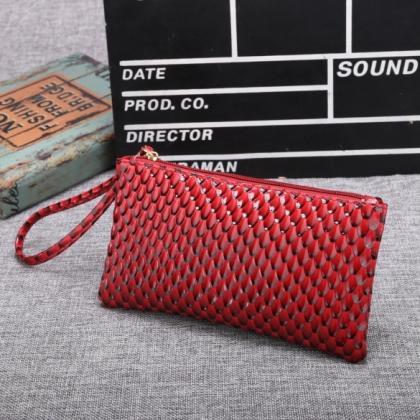 Women Synthetic Leather Plaid Clutch Wallet..
