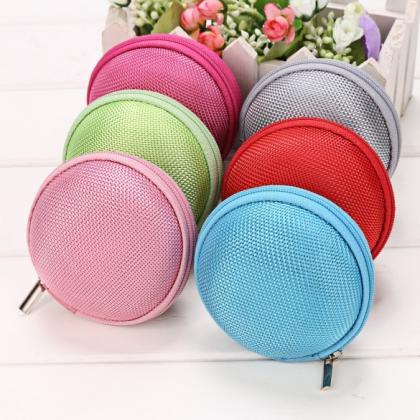 Portable Round Hard Earphone Carrying Case Earbuds..