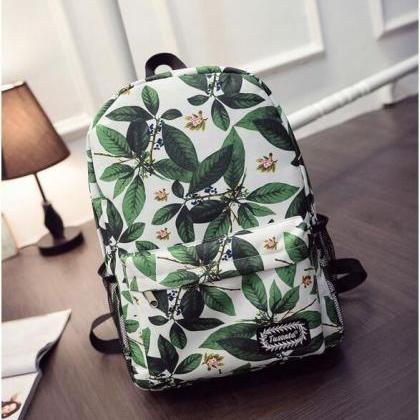 Green Leaves Print Backpack