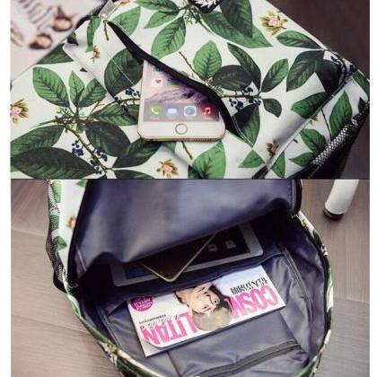 Green Leaves Print Backpack