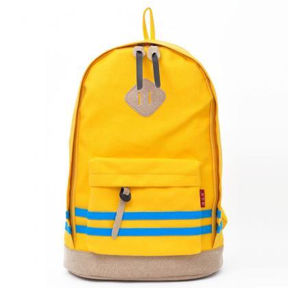 Contrast Color Stripe Canvas Backpack Bag