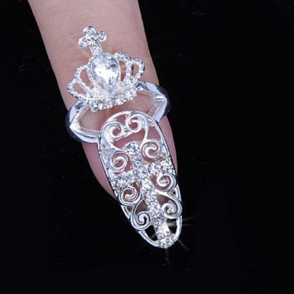 Fashion Bowknot Crystal Finger Nail Art Ring..